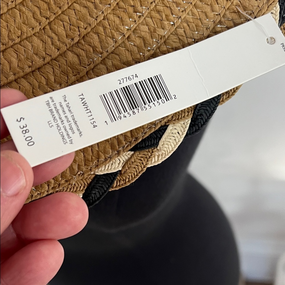 Tahari Tan Braided Trim Hat - Picture 2 of 5